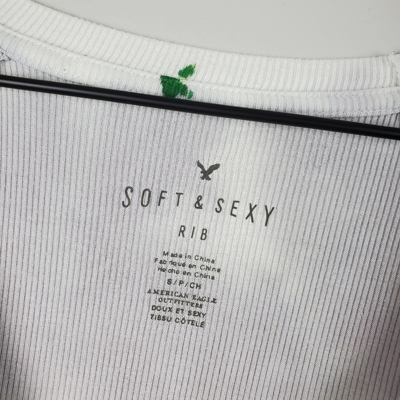 American Eagle Blue Gray Ribbed Tee Small - Picture 5 of 6